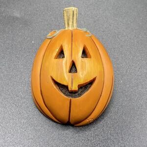 Halloween Wooden Jack O Lantern Brooch Pin Pumpkin